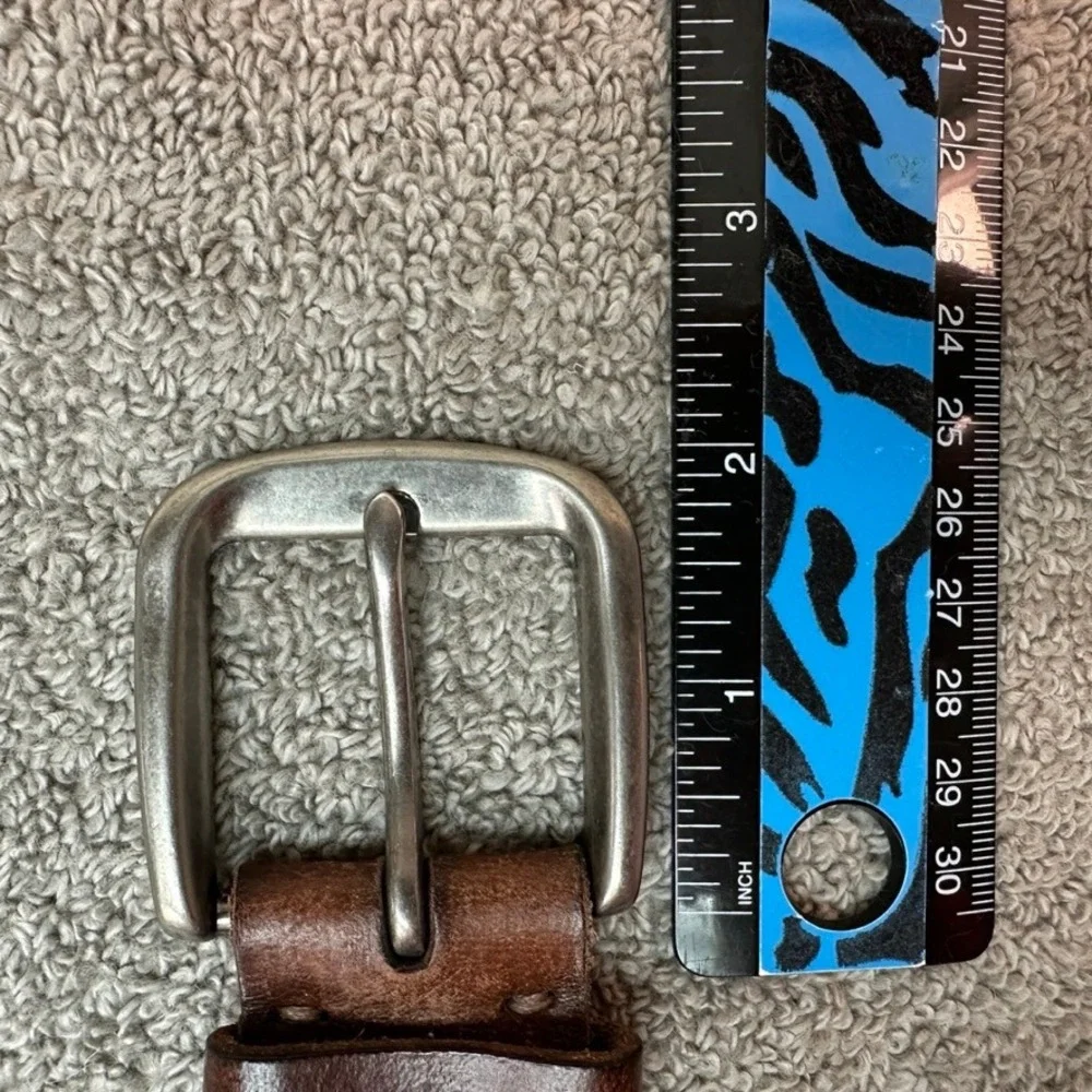 Columbia Mens Brown Leather Belt Distressed Workwear Size L 38-40 Silver Buckle